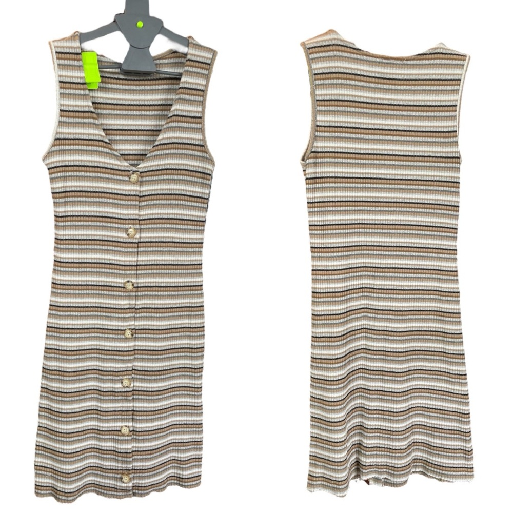 EUC Altar’d State Button up Neutrals Sleeveless Midi Dress size M